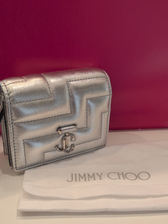 Jimmy Choo Handbags - Jimmy Choo Metallic Silver Quilted Leather Mini Wallet